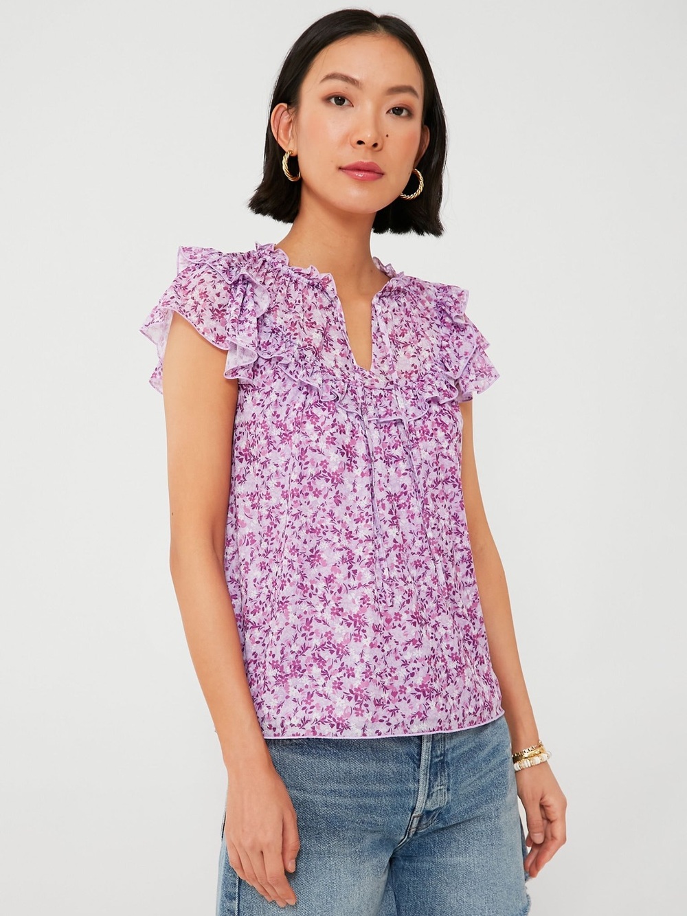 🔥 HOST PICK 🔥 Draper James Floral Ruffle Purple Top Size Large